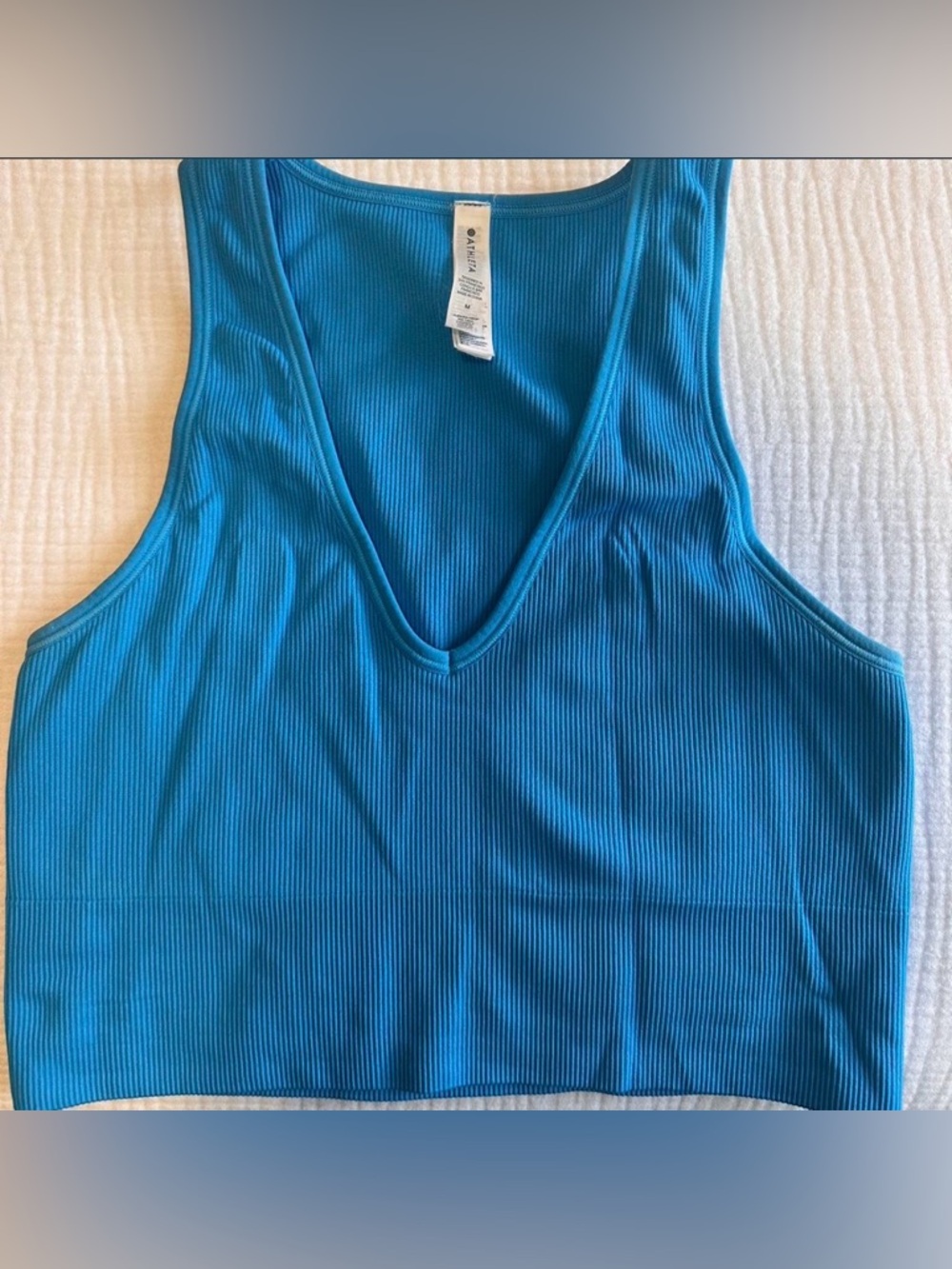 Athleta Ribbed Crop Tank Top in Turquoise Blue Size Medium
